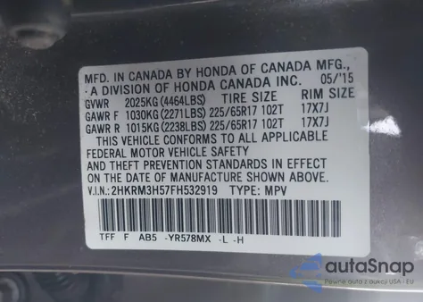 2015 Honda Cr-V Ex from USA, damaged, VIN 2HKRM3H57FH532919